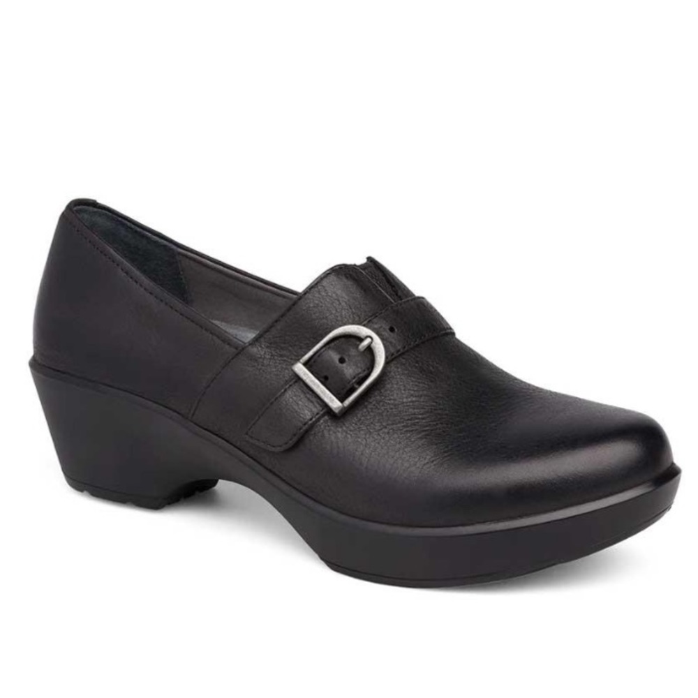 Dansko Jane Tamara Clogs Leather Buckle Black Size 38, 7.5-8